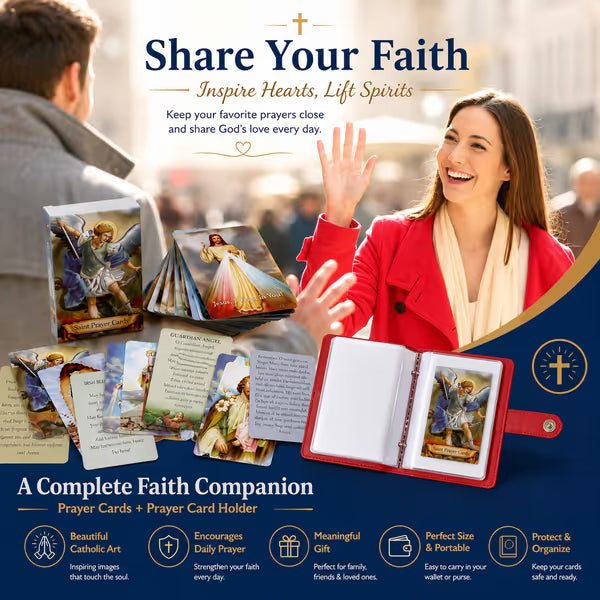 ✝️ Catholic PU Leather Holy Card Holder – Pocket Prayer Card Organizer with Snap Closure