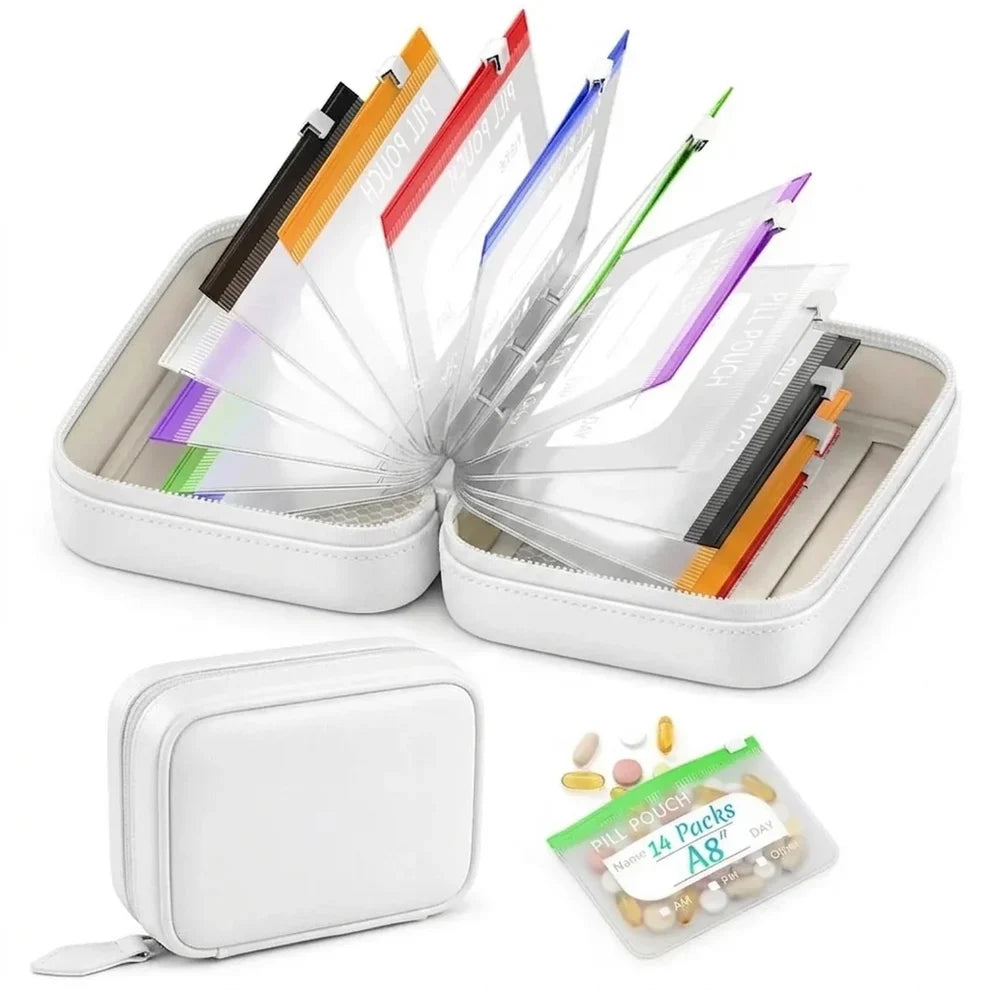 14-Pouch Travel Pill Organizer – Waterproof Case for Medications & Vitamins