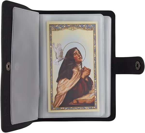 ✝️ Catholic PU Leather Holy Card Holder – Pocket Prayer Card Organizer with Snap Closure