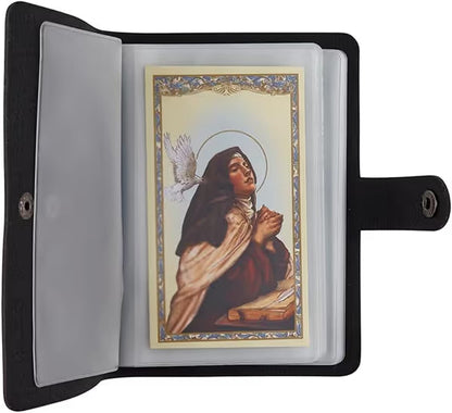 ✝️ Catholic PU Leather Holy Card Holder – Pocket Prayer Card Organizer with Snap Closure