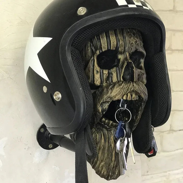 💀 Motorcycle Skull Helmet Holder – Garage Display Wall Mount