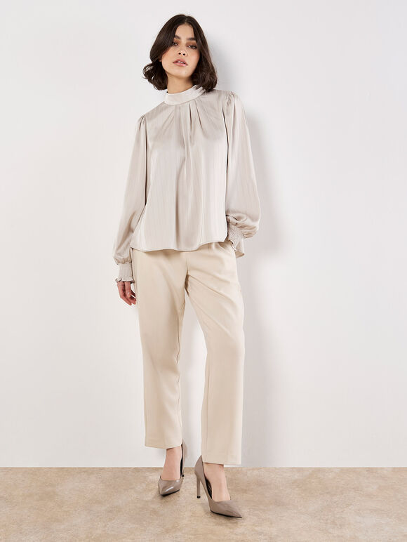 Satin Self-Stripe Tie Back Top
