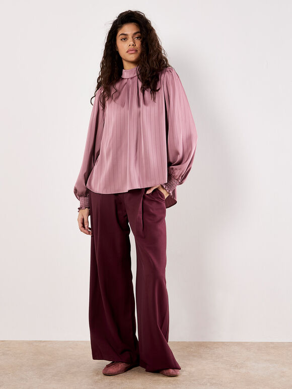 Satin Self-Stripe Tie Back Top