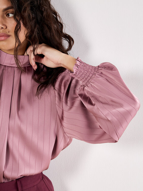 Satin Self-Stripe Tie Back Top