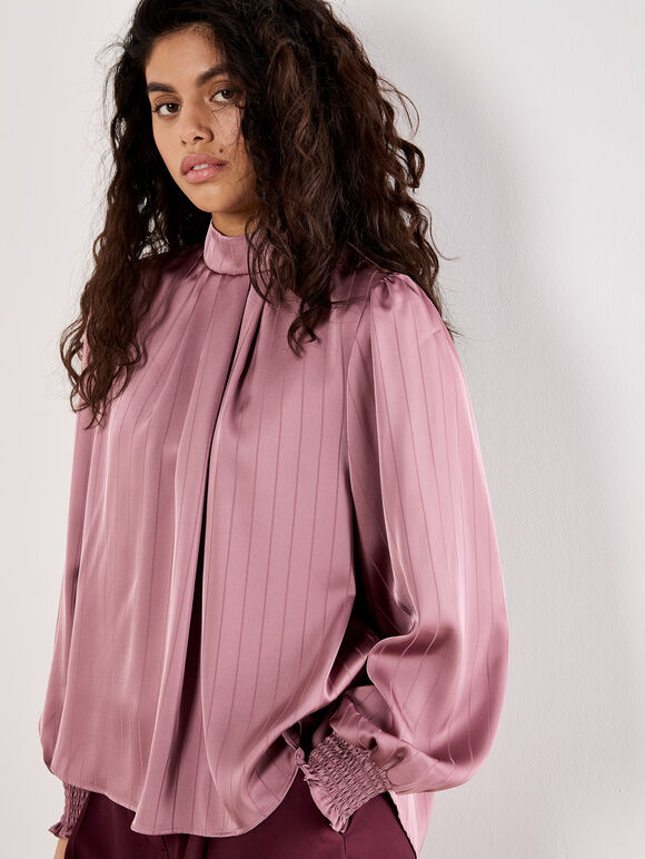 Satin Self-Stripe Tie Back Top