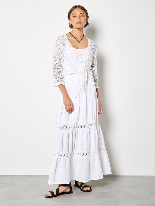 White mesh corn knitted shoulder coat