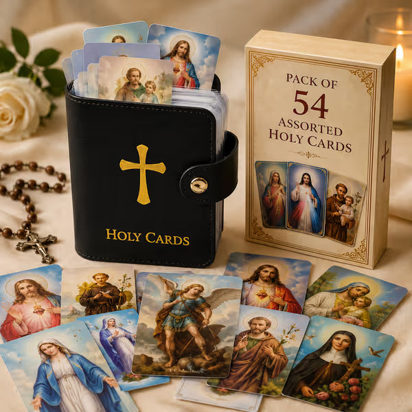 ✝️ Catholic PU Leather Holy Card Holder – Pocket Prayer Card Organizer with Snap Closure