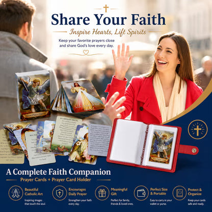 ✝️ Catholic PU Leather Holy Card Holder – Pocket Prayer Card Organizer with Snap Closure