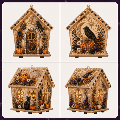 3D Holiday Wooden House Rhinestone DIY Kit - Halloween & Christmas Holiday Cottage Collection