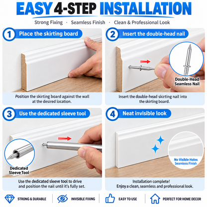 ✨Double-Head Skirting Thread Seamless Nail, Skirting Line Without Marks Nail, Invisible Security Screws Equipped with Nail Specific Sleeve Tool
