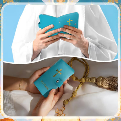 ✝️ Catholic PU Leather Holy Card Holder – Pocket Prayer Card Organizer with Snap Closure