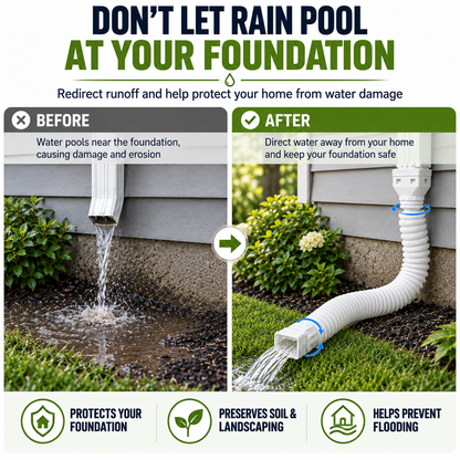 Flexible Rain Gutter Downspout Extension Kit  – Adjustable 22"-63" Drain Pipe with Leaf Filter for Foundation Protection