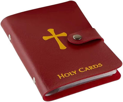 ✝️ Catholic PU Leather Holy Card Holder – Pocket Prayer Card Organizer with Snap Closure