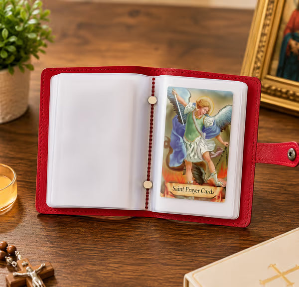 ✝️ Catholic PU Leather Holy Card Holder – Pocket Prayer Card Organizer with Snap Closure