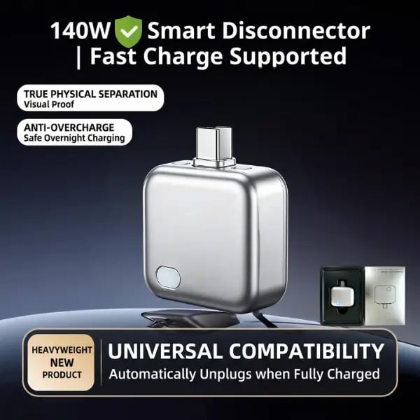 140W Physical-Disconnect Battery Guard, auto&self eject charger,Smart Auto-Stop Charging Accessory for Mobile Smartphones & Handheld Devices