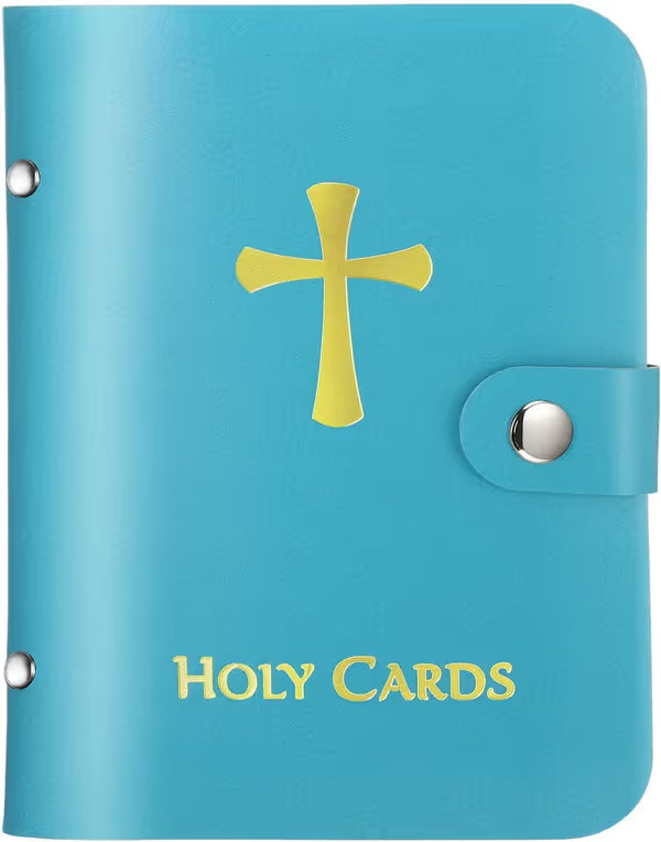 ✝️ Catholic PU Leather Holy Card Holder – Pocket Prayer Card Organizer with Snap Closure