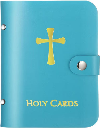 ✝️ Catholic PU Leather Holy Card Holder – Pocket Prayer Card Organizer with Snap Closure