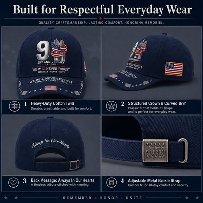 🔥LAST DAY 50% OFF - 9/11 25th Anniversary We Will Never Forget Embroidered Memorial Baseball Cap