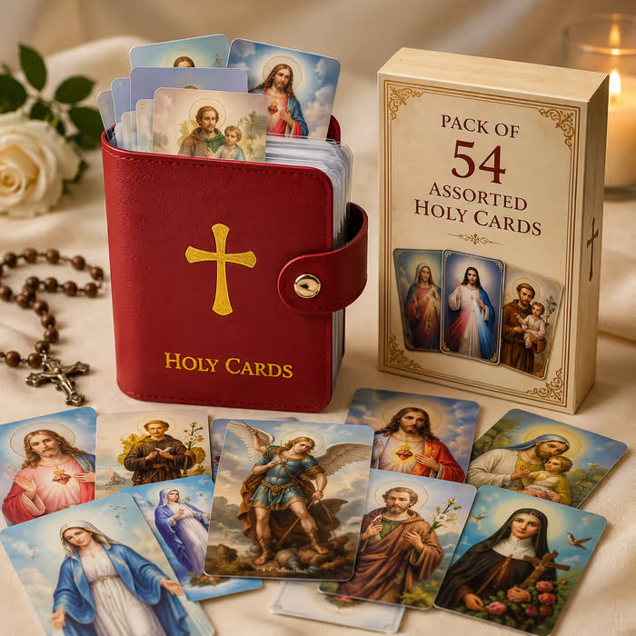 ✝️ Catholic PU Leather Holy Card Holder – Pocket Prayer Card Organizer with Snap Closure