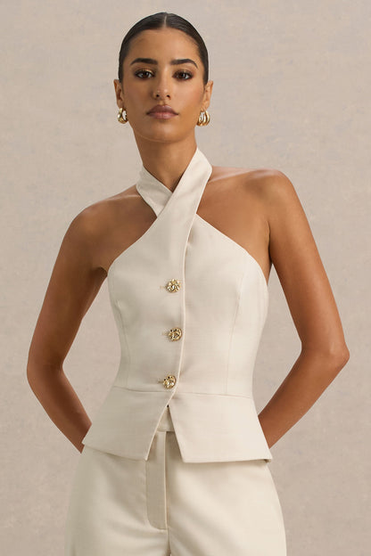Nude Halter-Neck Tailored Top