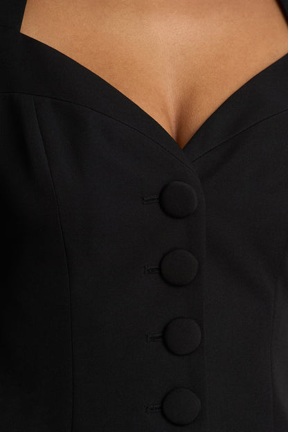Black Sweetheart-Neck Tailored Top