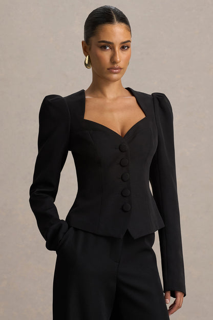 Black Sweetheart-Neck Tailored Top