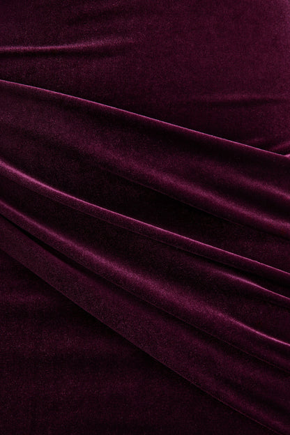 Plum Velvet High-Neck Maxi Dress With Draped-Detailing