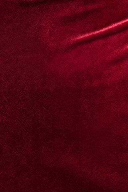 Burgundy Velvet High-Neck Midi Dress With Cap-Sleeves