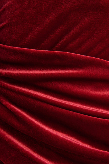 Berry Velvet Asymmetric-Neck Midi Dress